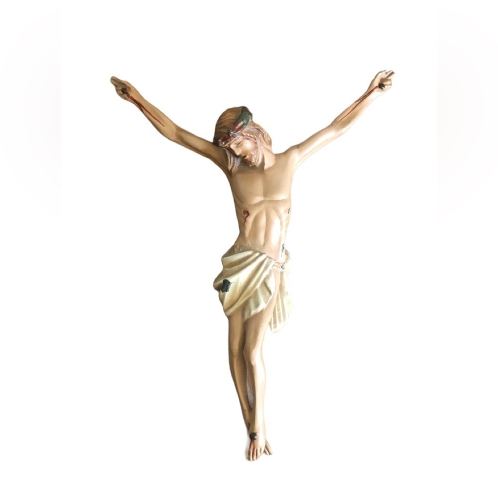 Vintage Large Crucifix Ceramic Jesus Nazareth INRI On Wood Cross Wall Hanging - Picture 2 of 7